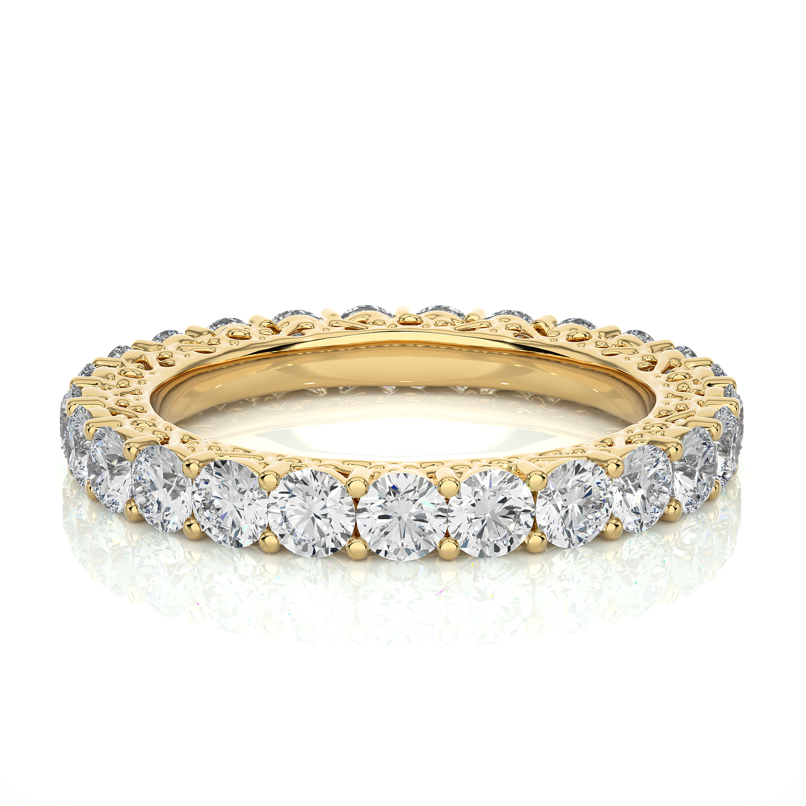 Round-Cut Lab Grown Diamond Eternity Ring with Filigree Detailing