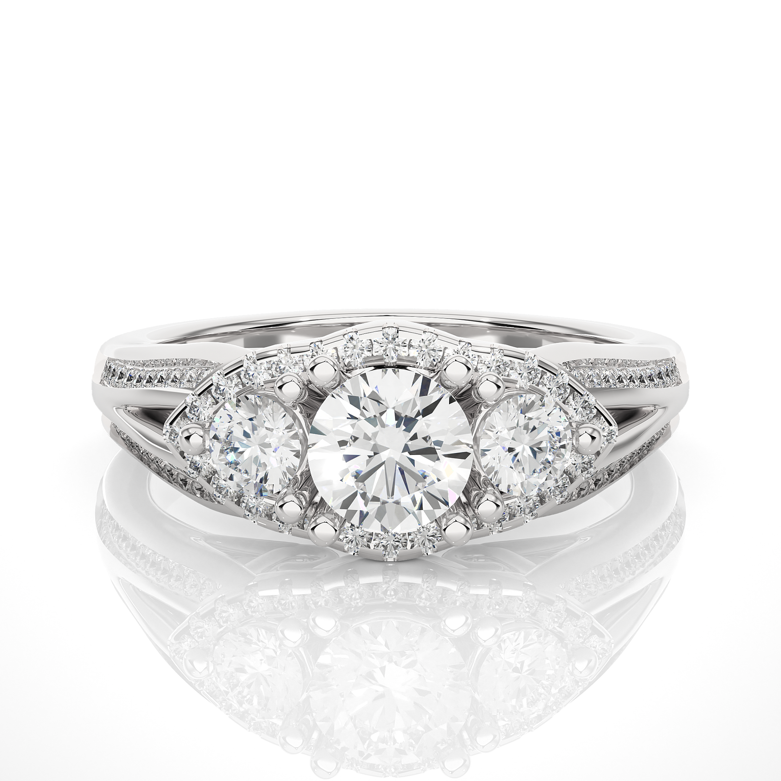 Split Shank Three Stone Engagement Ring
