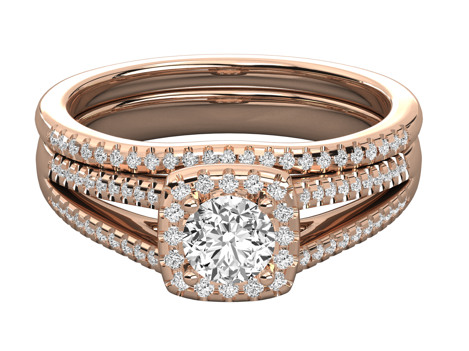 Triple Row Diamond Engagement Ring