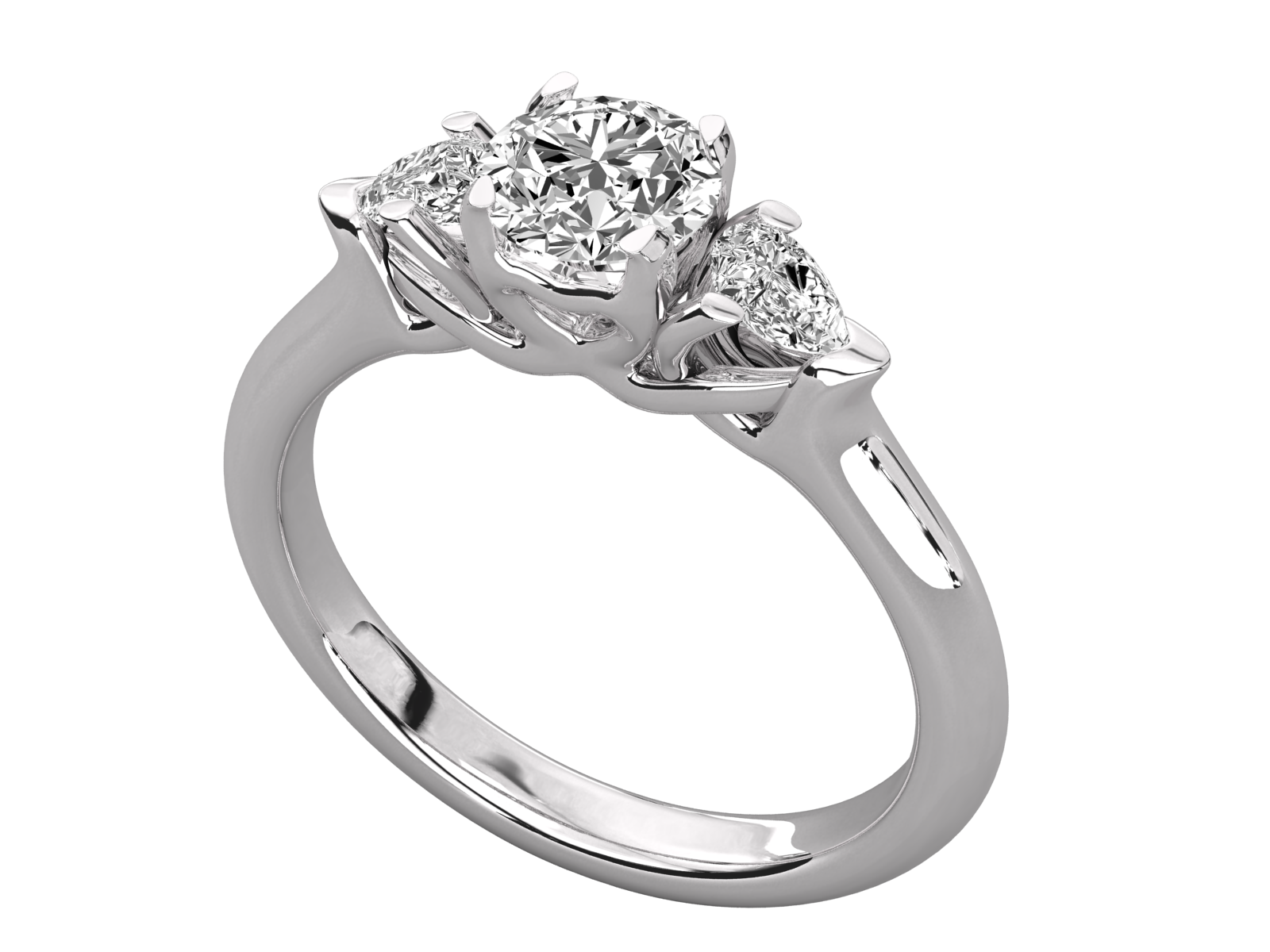 Round And Pear Cut Three-Stone Diamond Ring