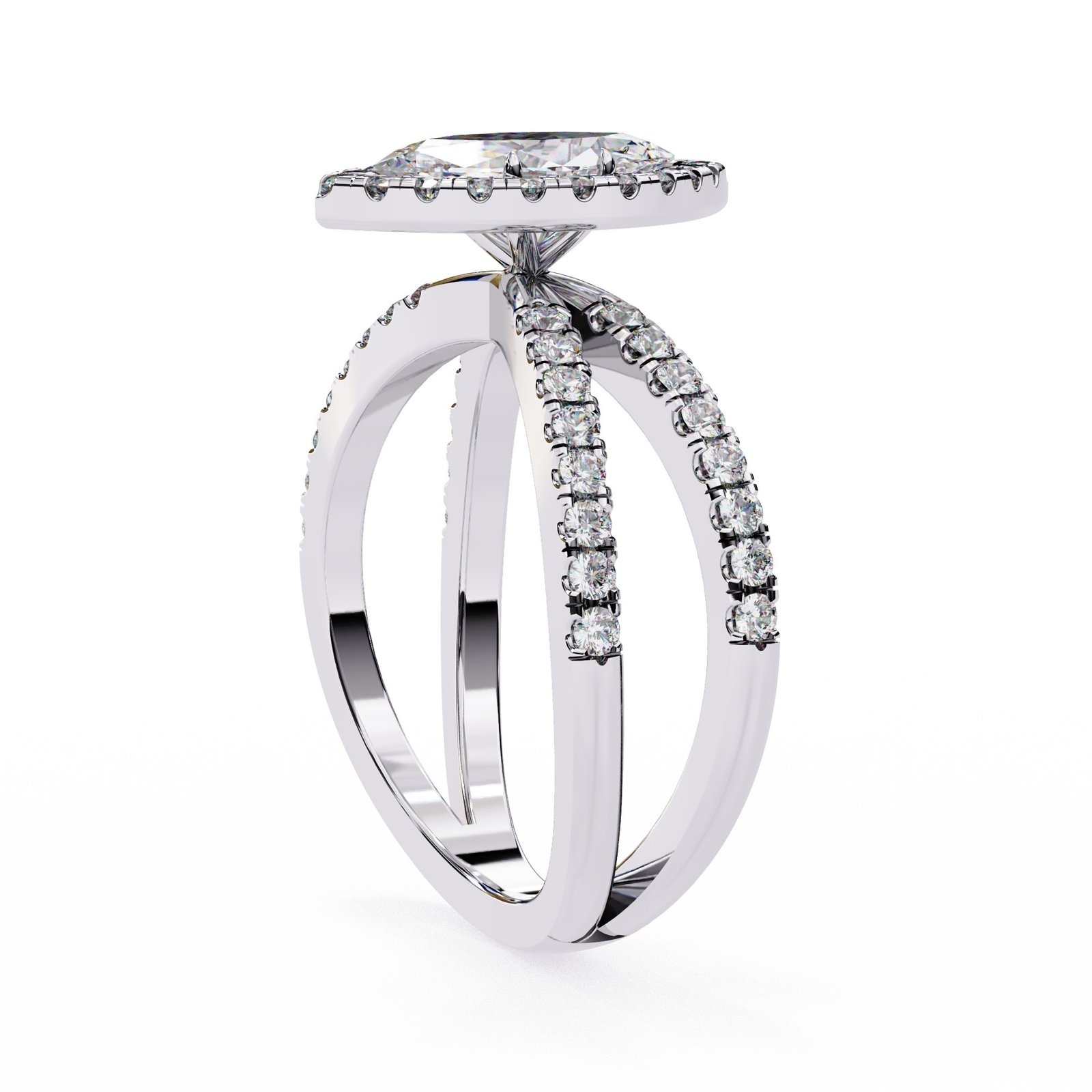 Marquise Halo Diamond Ring with Split Shank