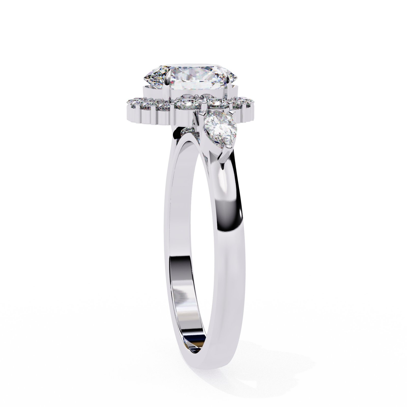 Oval Halo Diamond Engagement Ring with Pear Side Stones